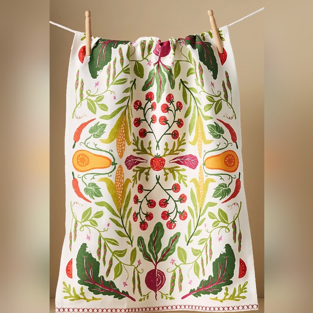Anthropologie Folkloric Veggies Dish Towel